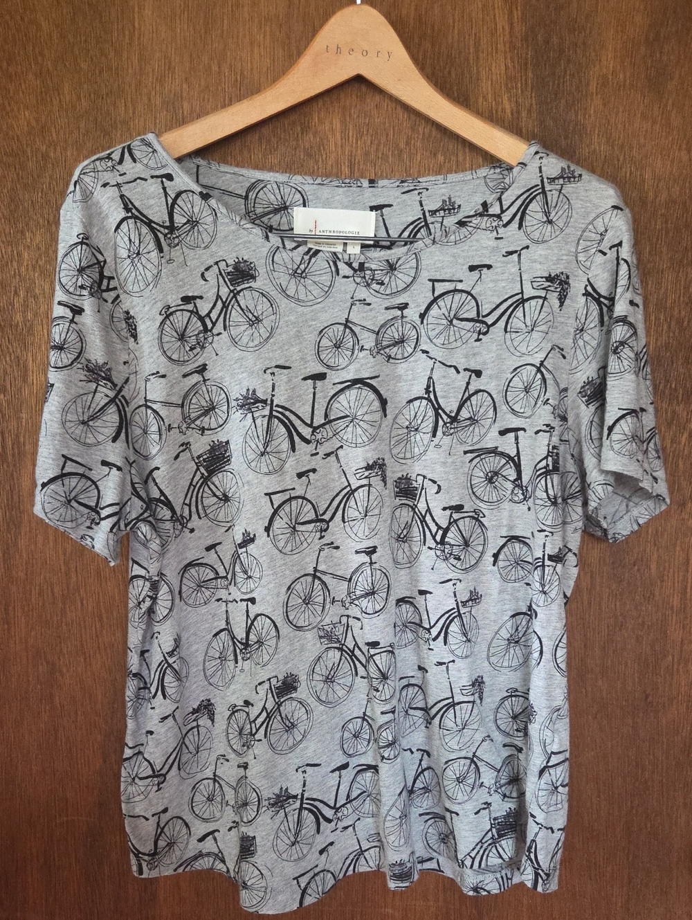 Anthropologie Tee Black Bicycle Print L